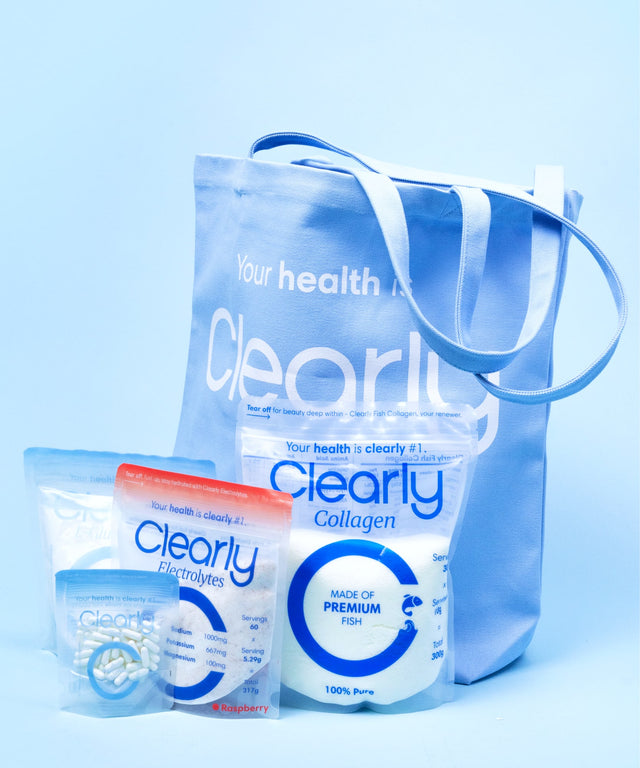 Clear bag by Clearly with transparent design and sturdy handles, ideal for organizing and carrying essentials.